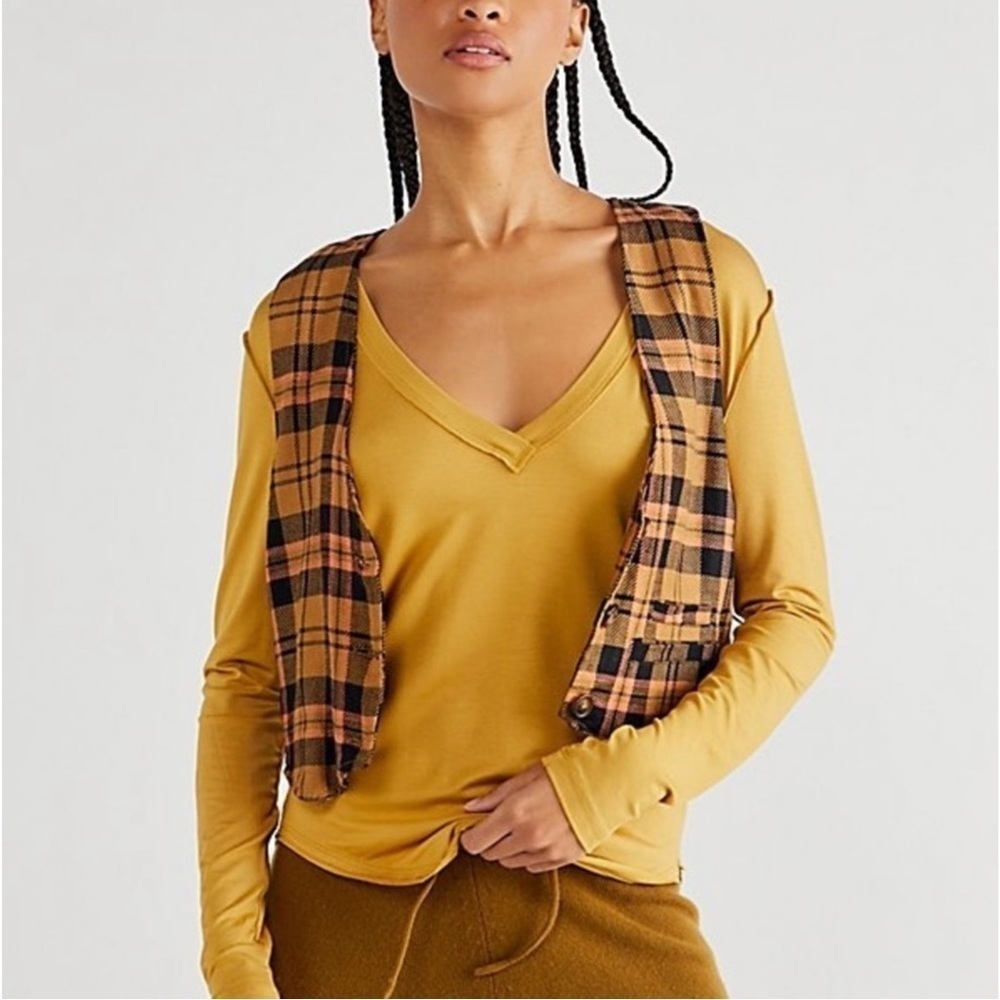 Free People Toasted Honey Moon Dance Long Sleeve V-Neck Top